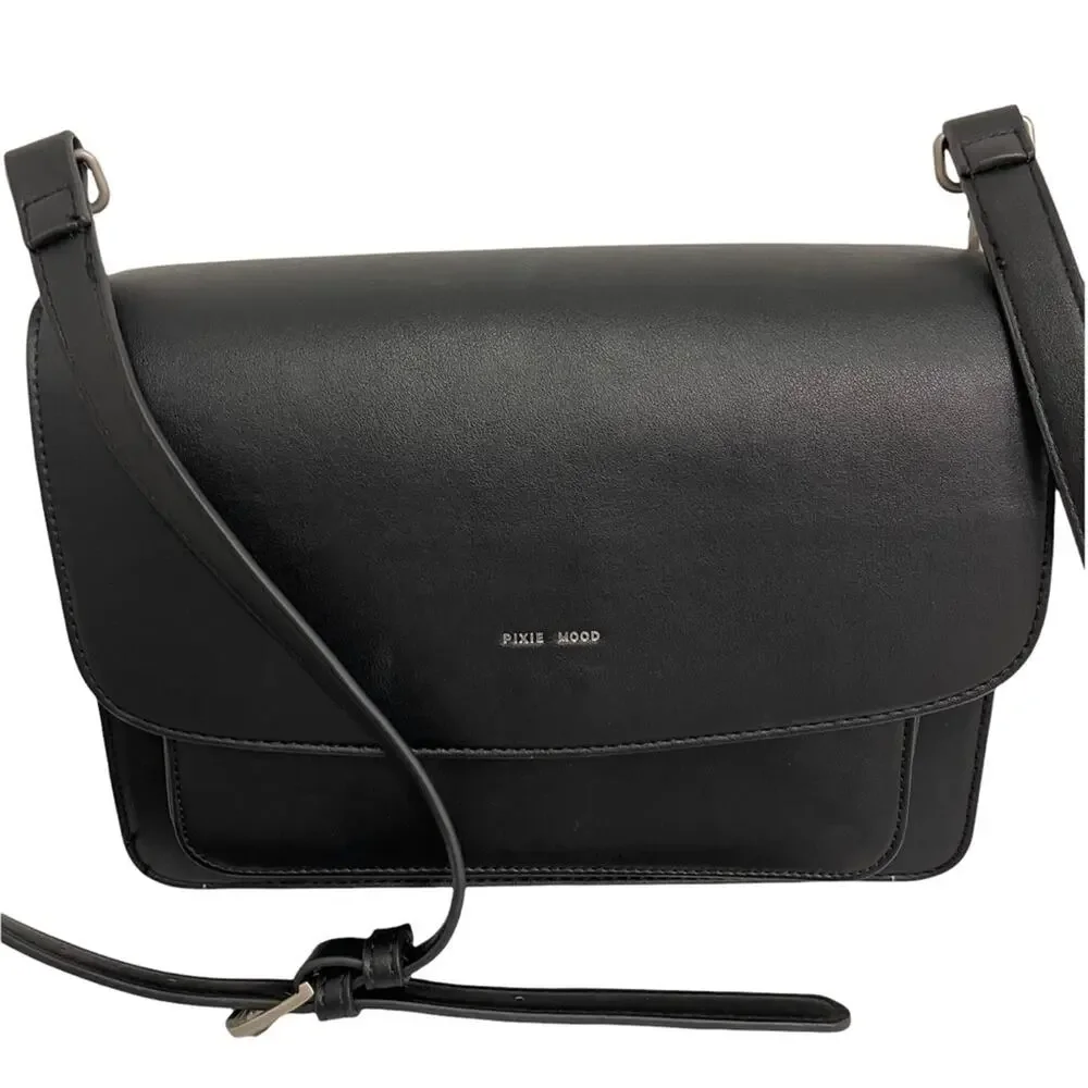 NWOT PIXIE MOOD Purse Bag Zoe Black Crossbody Vegan Leather Silver Detail